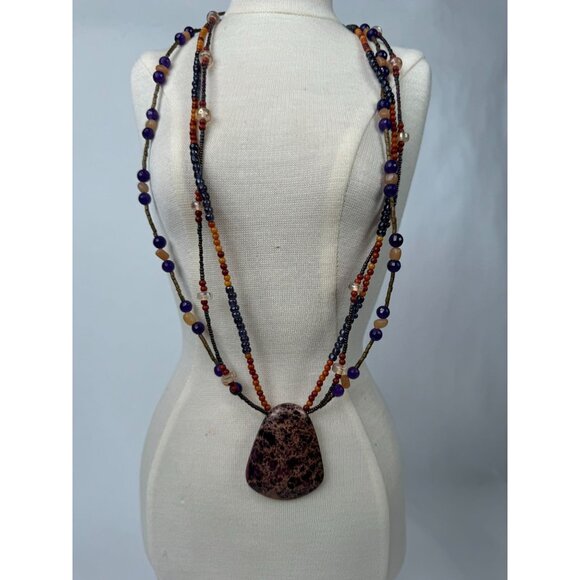 Variscite Stone Beaded Necklace With Multicolor Beads & Large Pendant - Picture 12 of 16